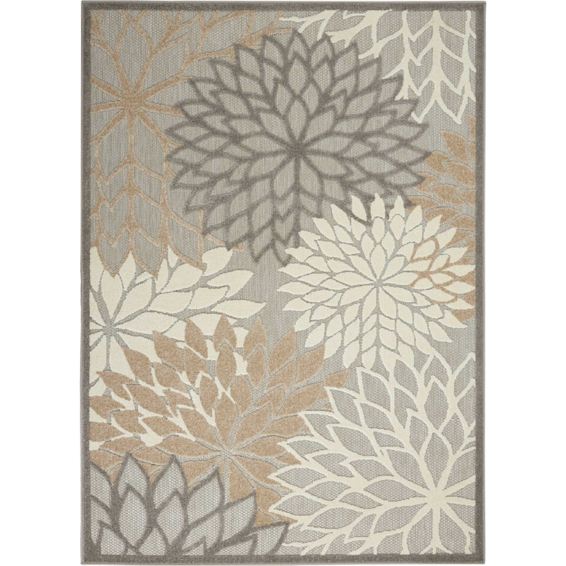 Winston Porter Weon Floral Gray/Beige Indoor / Outdoor Area Rug